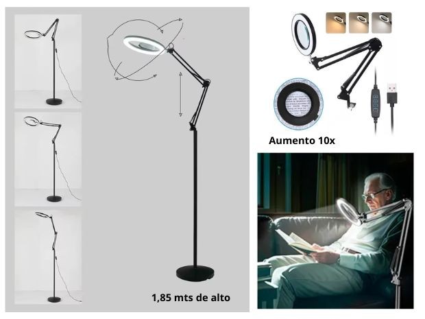 &u+ LAMPARA LED LUPA BRAZO ARTICULADO LECTURA DE PIE